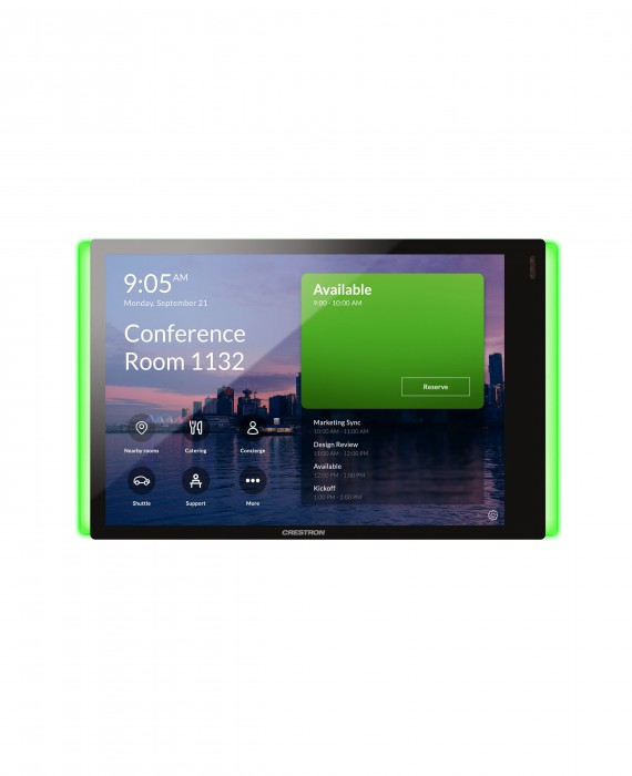 Crestron TSS-770-T-B-S-LB 7 in. Room Scheduling Touch Screen for Microsoft Teams® Software, Black Smooth, includes one TSW-770-LB-B-S light bar